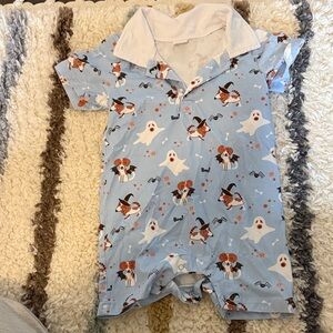 Charming Blue Ghost and Dog Print Bodysuit
